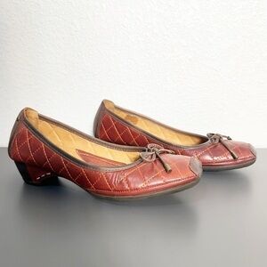 Pikolinos Women’s‎ Gandia Quilted Leather Low Kitten Heel Shoe Red Brown 40 / 9